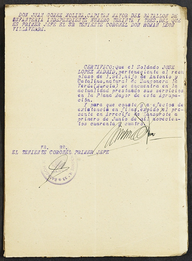 Expediente nº 250/1944 de beneficiario del subsidio al combatiente de Juan López Madrid